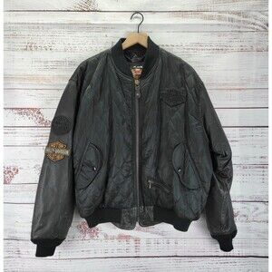 Vintage Harley Davidson Size L Jacket Biker Black Motorcycle Quilted USA MADE